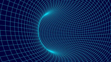 Tünel ya da solucan deliği. Tel çerçeve 3d yüzey tüneli ızgarası.