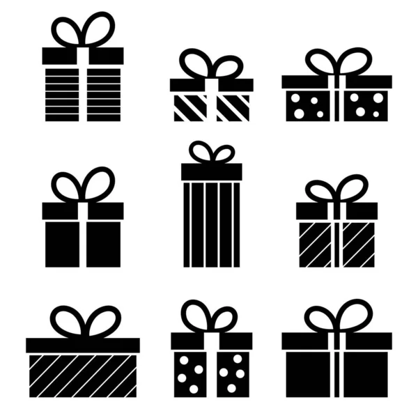 Vectorset van geschenkdoos op witte achtergrond. Kerstmis of nieuwjaar aanwezig icoon. — Stockvector