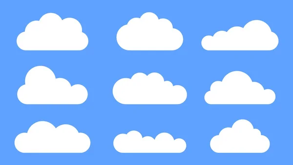 Conjunto de ícones de nuvem. Símbolo vetorial isolado no fundo azul . — Vetor de Stock