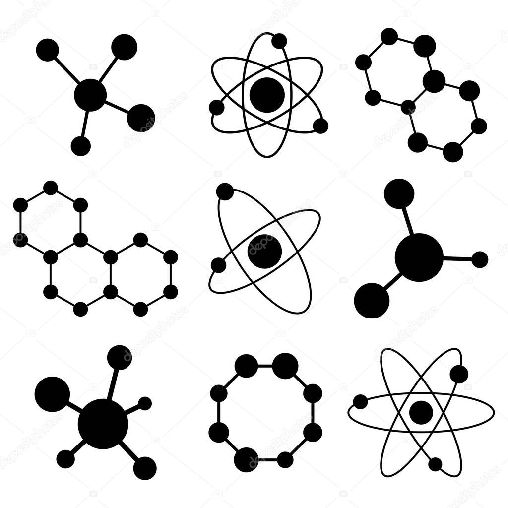 Set of molecule icons. Isolated vector symbol.