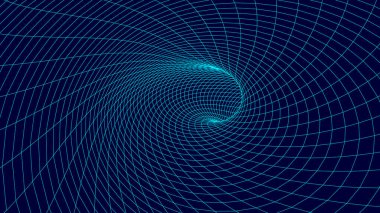 Tünel ya da solucan deliği. Tel çerçeve 3d yüzey tüneli ızgarası.