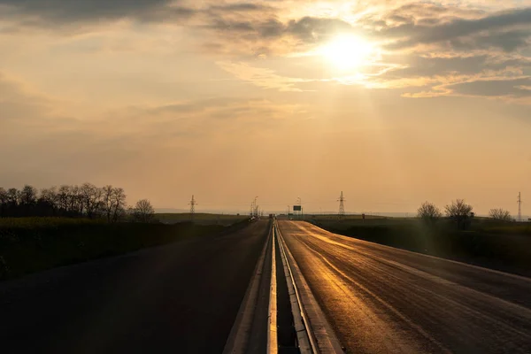 Vakker Solnedgang Den Nye Lange Veien – stockfoto