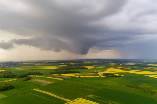 Aerial View Dangerous Clouds Small Village — Stock Photo, Image
