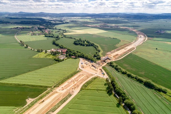 Widok Powietrza Nowy Plac Budowy Dróg — Zdjęcie stockowe