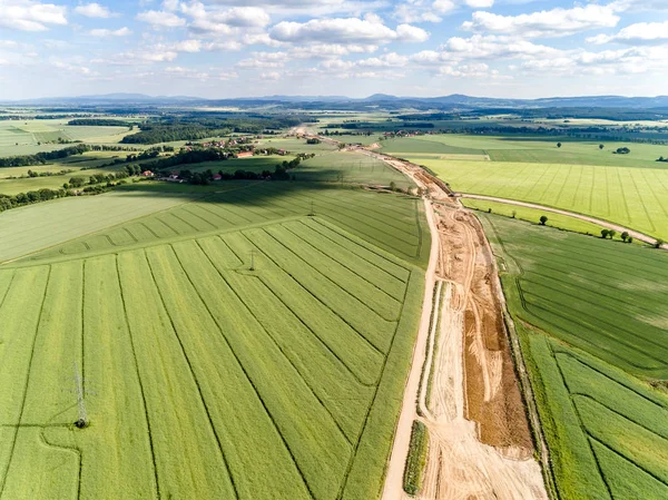 Yeni Yol Inşaatının Hava Manzarası — Stok fotoğraf