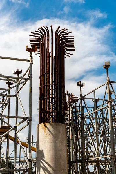 Gran Vista Sobre Sitio Construcción Del Nuevo Puente Moderno — Foto de Stock