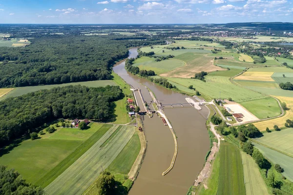 Baraj yapım aşamasında üzerinde havadan görünümü
