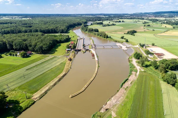 Baraj yapım aşamasında üzerinde havadan görünümü