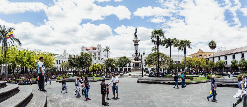 Quito, Ecuador, 19 september, 2019. dependence Square in the historic center of Quito Ecuador with the Freedom Monument