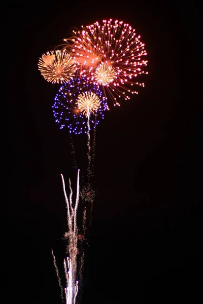 Fireworks background. Explosion of Color and beauty through night skies as celebrations kick off. Independence day and New Year\'s day party of colorful streaks of light and iconic decoration