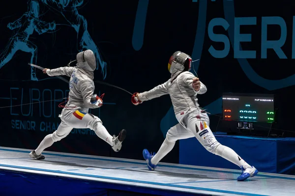 Novi Sad Juni Europese Schermen Championship Senioren Team Man Sabre Stockafbeelding