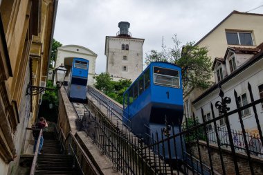 Kula Lotrscak funicular. Zagreb city center landmark. Croatia, Europe tourism. Europeean capital clipart