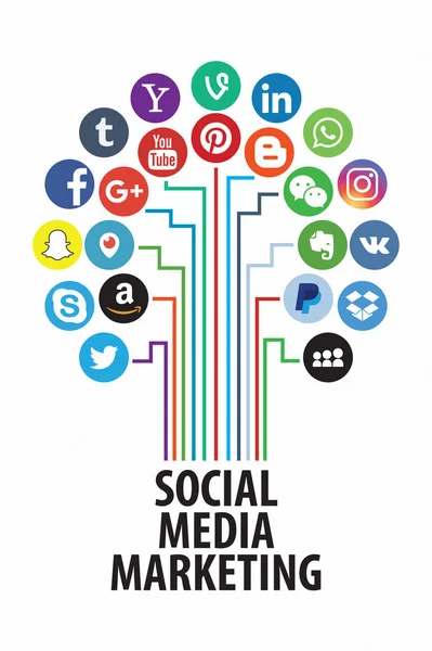 Kazan; Rusya - 26 Ekim; 2017: Kağıda basılmış popüler sosyal medya logolarının toplanması: Facebook; Twitter; Linkedin; Instagram; Whatsapp; Youtube; Blogger ve diğerleri