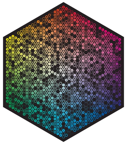 Vector kleurenpalet. Veel verschillende kleur cirkels in vorm van Hexagon patroon — Stockvector