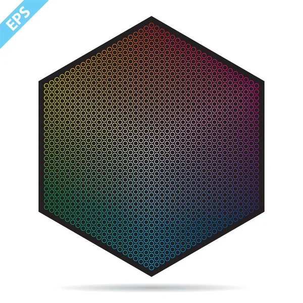 Vektorová barevná paleta. 1261 různé barvy v malých kruzích ve tvaru šestiúhelníku. — Stockový vektor