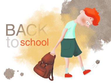 Red-haired boy bully does not want to go to school clipart