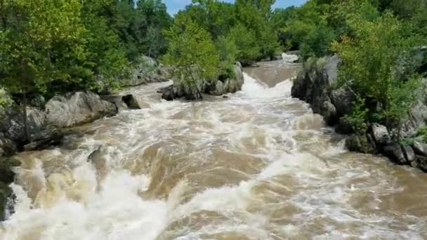 Die Potomac Stromschnellen Angeschwollen Durch Schwere Regenfälle Den Großen Wasserfällen — Stockvideo