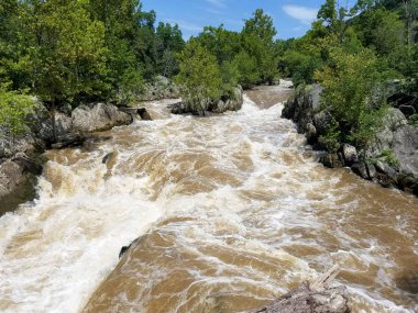 Great Falls, Maryland, ABD tarafından şiddetli yağışlar, şişmiş Potomac Nehri suları