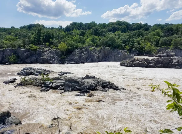 Águas Rio Potomac Inchadas Por Fortes Chuvas Correndo Nas Grandes — Fotografia de Stock