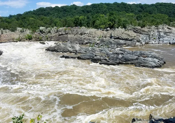 Corredeiras Rio Potomac Incharam Devido Fortes Chuvas Great Falls Virgínia — Fotografia de Stock