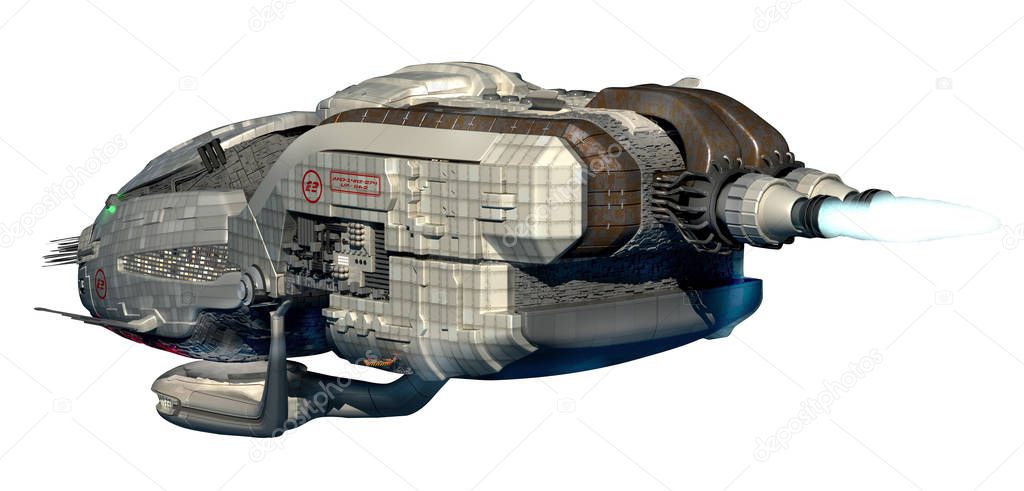 3D Illustration of futuristic spacecraft or military surveillance drone for science fiction artwork, fantasy games or interstellar space travel. Clipping path included in the file.