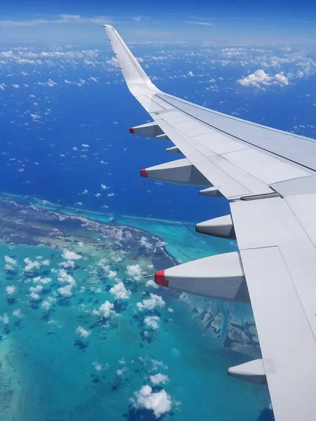 Flugzeugflügel Auf Einem Flug Über Der Riviera Maya Mexiko Mit — Stockfoto