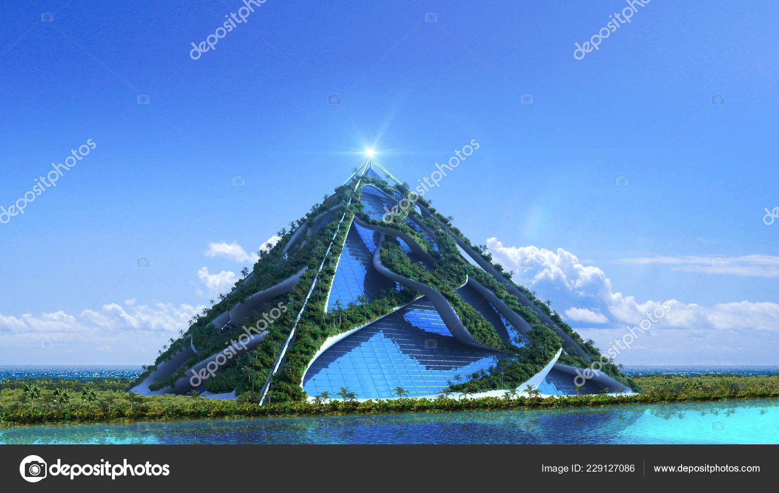 Futuristic Green Architecture Glass Pyramid Enclosed Vine