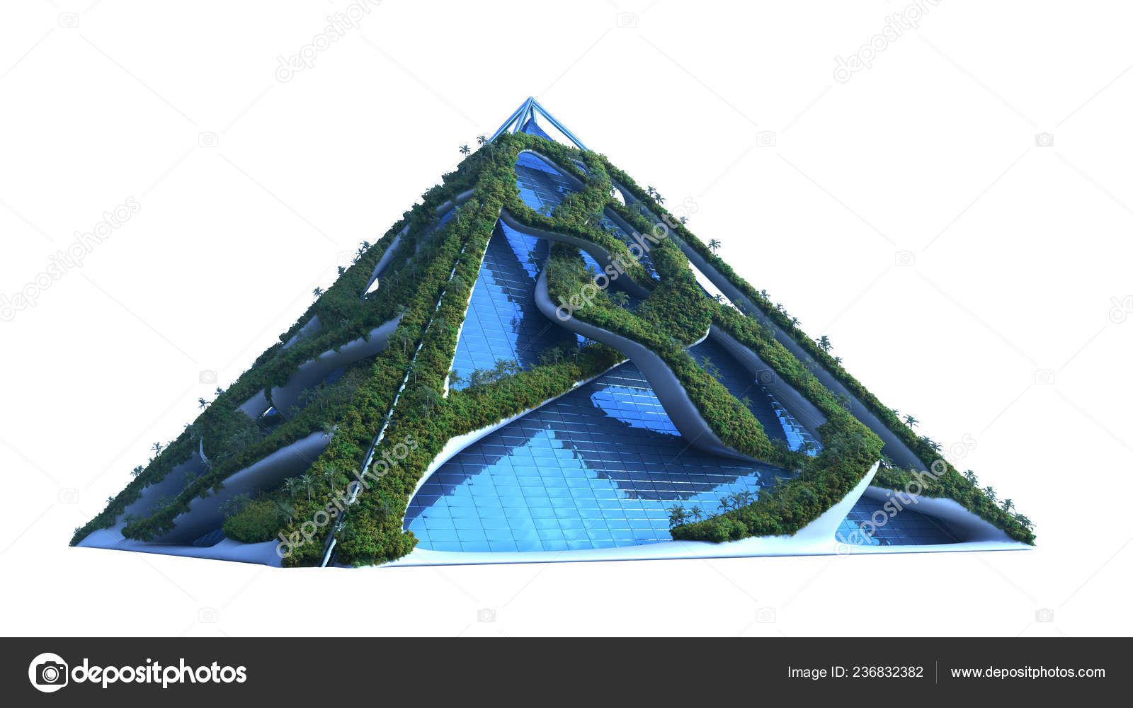 Rendering Futuristic Pyramid Enclosed Vine Structures Covered