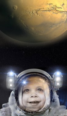 Çocuk astronot ve gezegen Mars