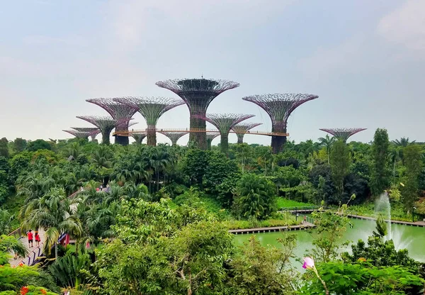 SINGAPUR - 7 de mayo de 2017: Jardines junto al panorama del parque de la Bahía . —  Fotos de Stock