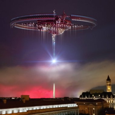 Washington DC üzerinde bir uzay gemisi 3D Illustration