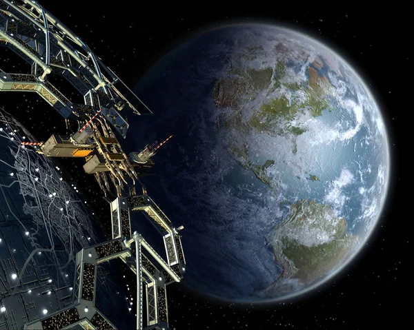 Alien mega structure colony in near Earth orbit. — Stock Photo, Image