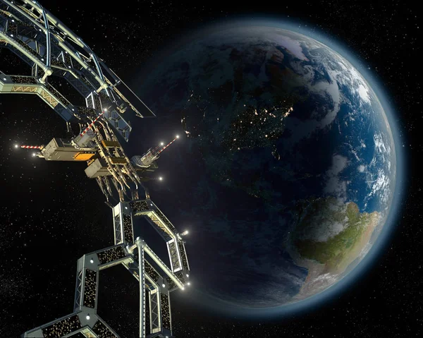 Rymdstationen Mega struktur i nära omloppsbana runt jorden — Stockfoto