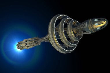 Bla'da izole edilmiş afterburner ile detaylı yıldızlararası uzay gemisi