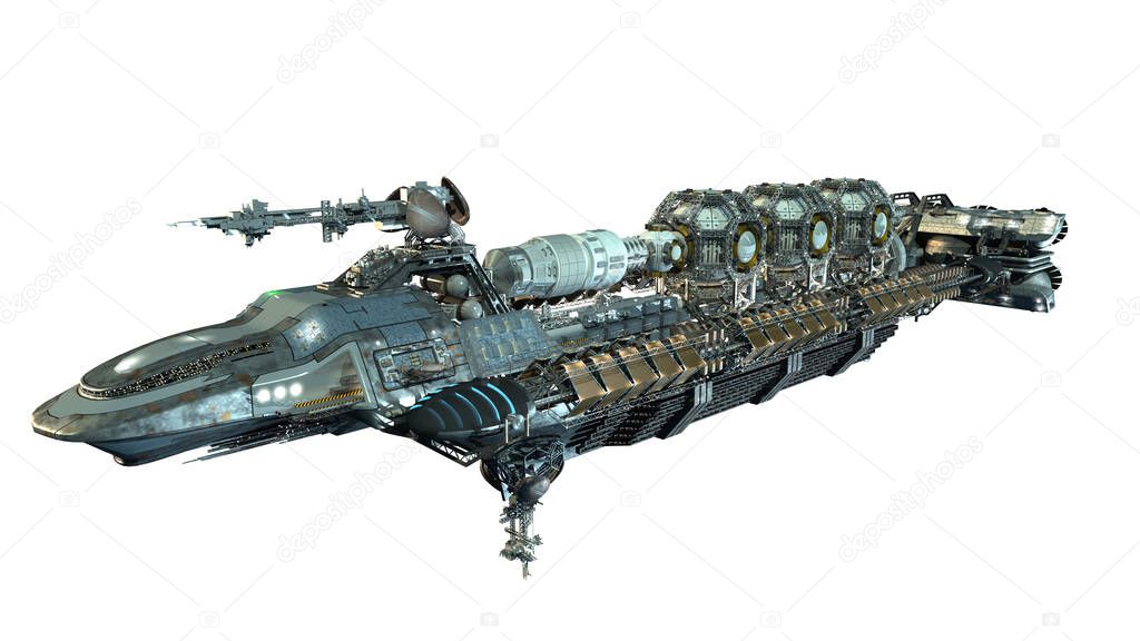 3D highly detailed alien spaceship for futuristic deep space travel or science fiction backgrounds with the clipping path included in the illustration.