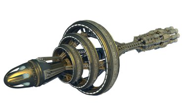 Beyaz üzerine izole edilmiş detaylı yıldızlararası uzay gemisi