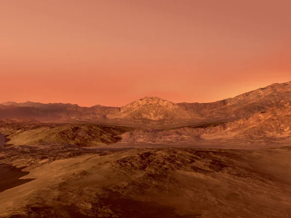 Mars Landscape Rendering Red Rocky Terrain Science Fiction Space Exploration — Stock Photo, Image