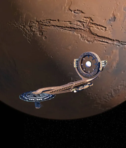 Illusztráció Egy Futurisztikus Űrhajó Fedélzet Egy Energiaforrás Kerék Közel Mars — Stock Fotó