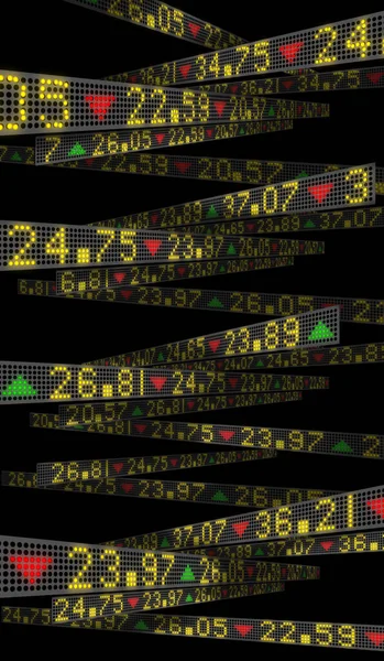 3D Rendering with stock market tickers on trading boards for Wall Street financial and business backgrounds.