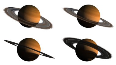 3D renderings of the Saturn planet on white, from several angles with the clipping path included in the illustration, for space exploration backgrounds. Elements of this image furnished by NASA. clipart
