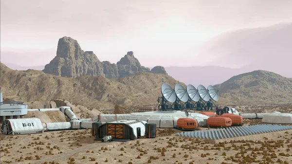 Camp Base Colonie Martienne Avec Dômes Habitation Rovers Installations Recherche Image En Vente