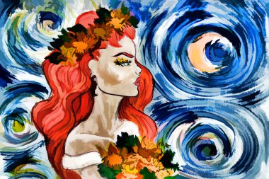 Van Gogh tarzı güzel bir kadın 