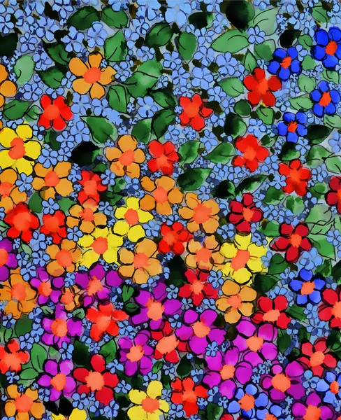 Много Цветных Цветов Акварель Стоковая Картинка