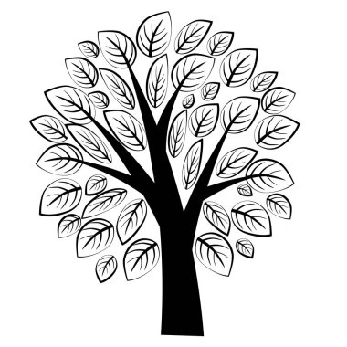 Beyaz arka plan üzerinde yaprakları ile güzel siyah ağaç