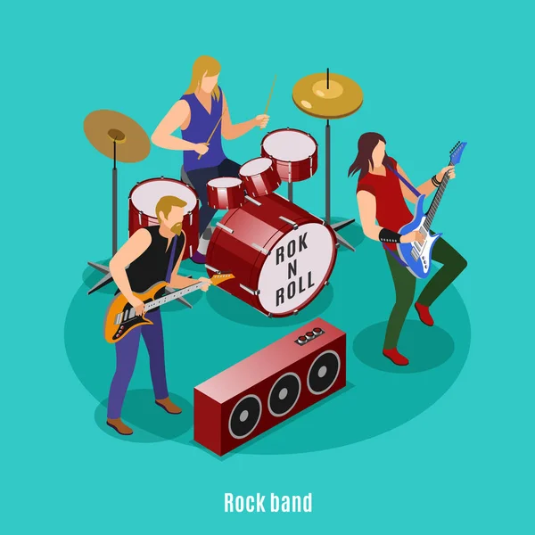 Músicos Rock Banda Rock Ilustração Ícones Isométricos Sobre Fundo Isolado — Vetor de Stock