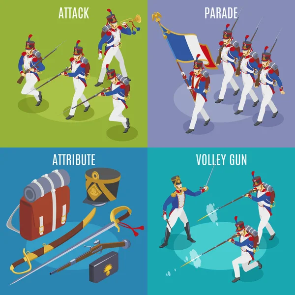 Napoleon Grenadiers 2X2 Illustration Isometric Icons Isolated Background — ストックベクタ