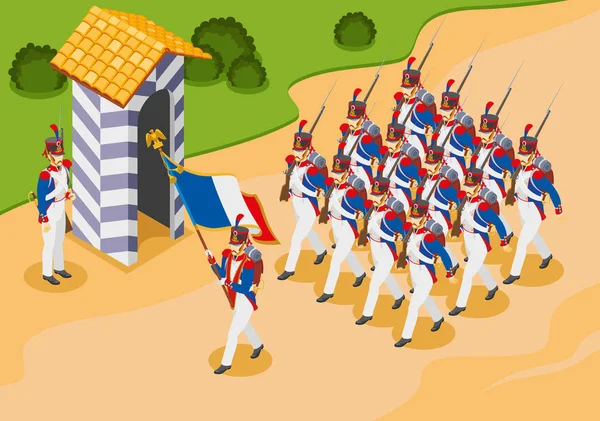 拿破仑的坏疽性阅兵式在孤立背景下的等距图标 — 图库矢量图片