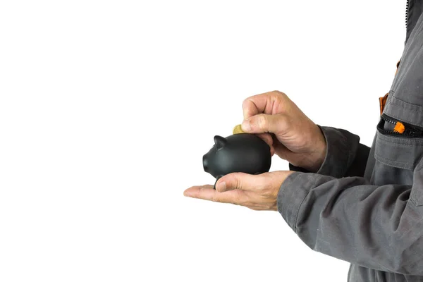 Hand Black Piggy Bank Isolated White — Stock Photo, Image