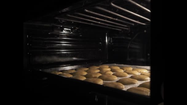 Pieczenie Domowych Ciasteczek Piekarniku Ciasteczka Krótkiego Chleba Zwiększają Rozmiar Podczas — Wideo stockowe