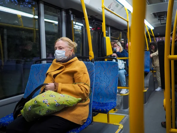 Moscow Russia September 2020 Elderly Women City Bus Faces Passengers — Stock Photo, Image